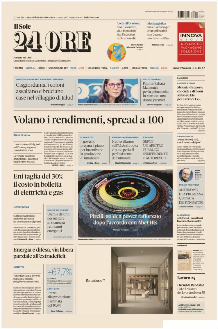 Portada de Il Sole 24 ORE (Italia)
