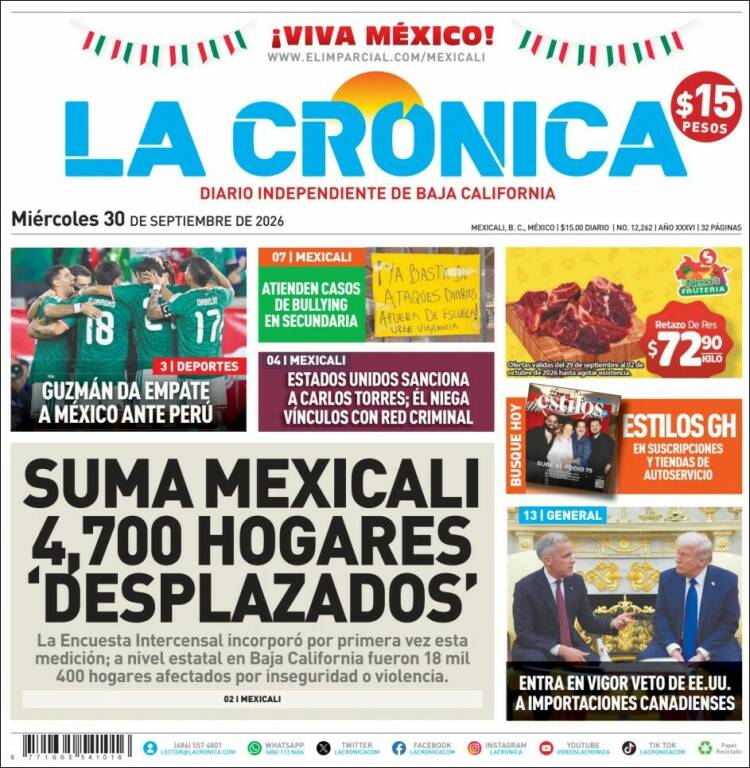 Portada de La Crónica de Baja California (M&eacute;xico)