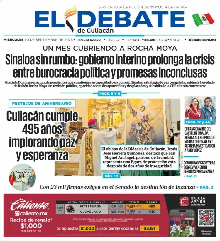 Portada de El Debate de Culiacán (M&eacute;xico)