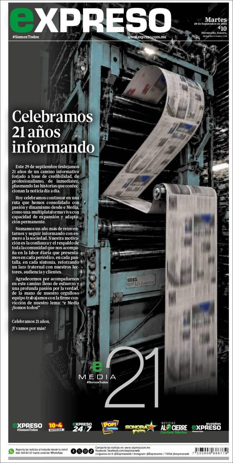 Portada de Expreso (M&eacute;xico)
