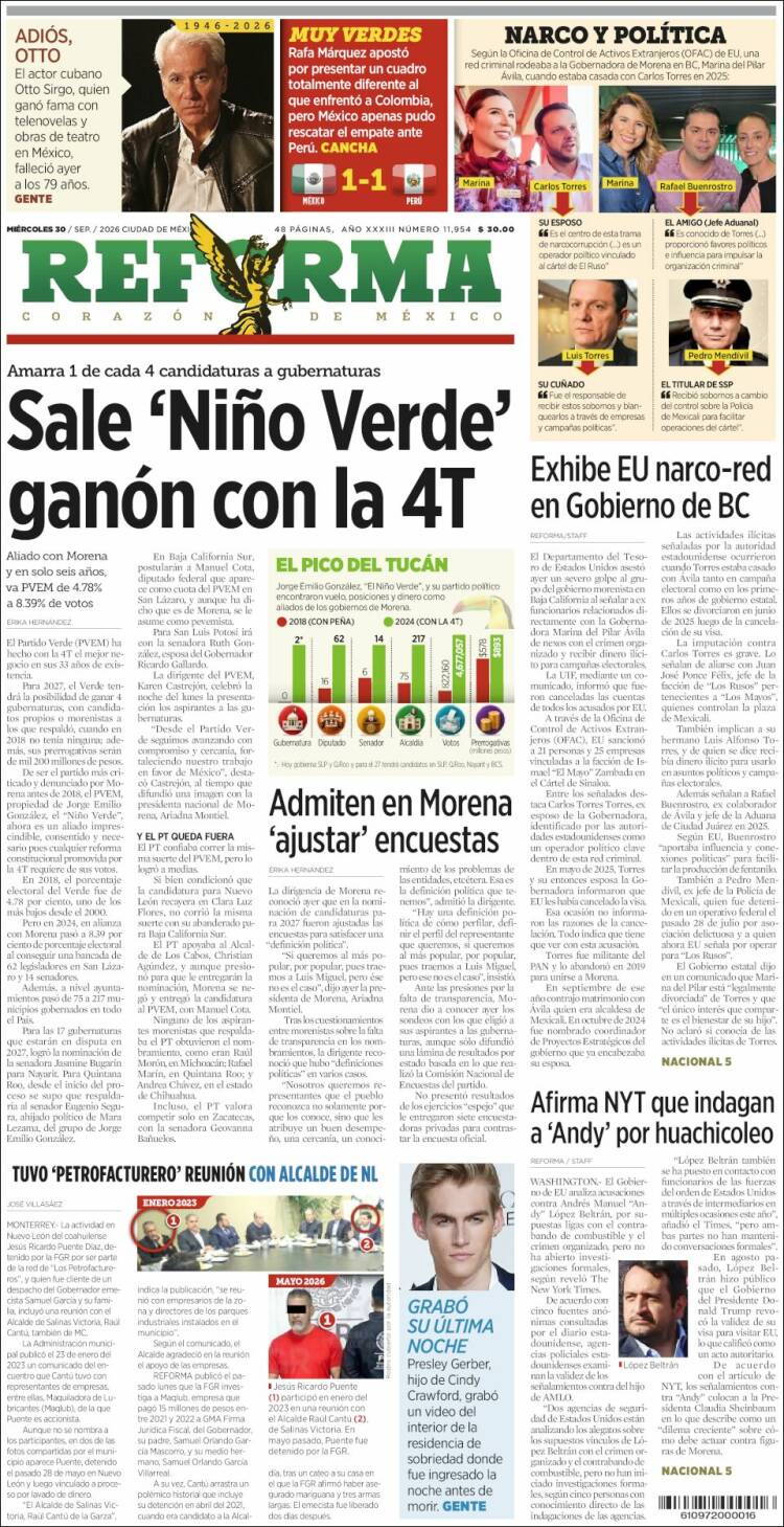 Portada de Reforma (M&eacute;xico)