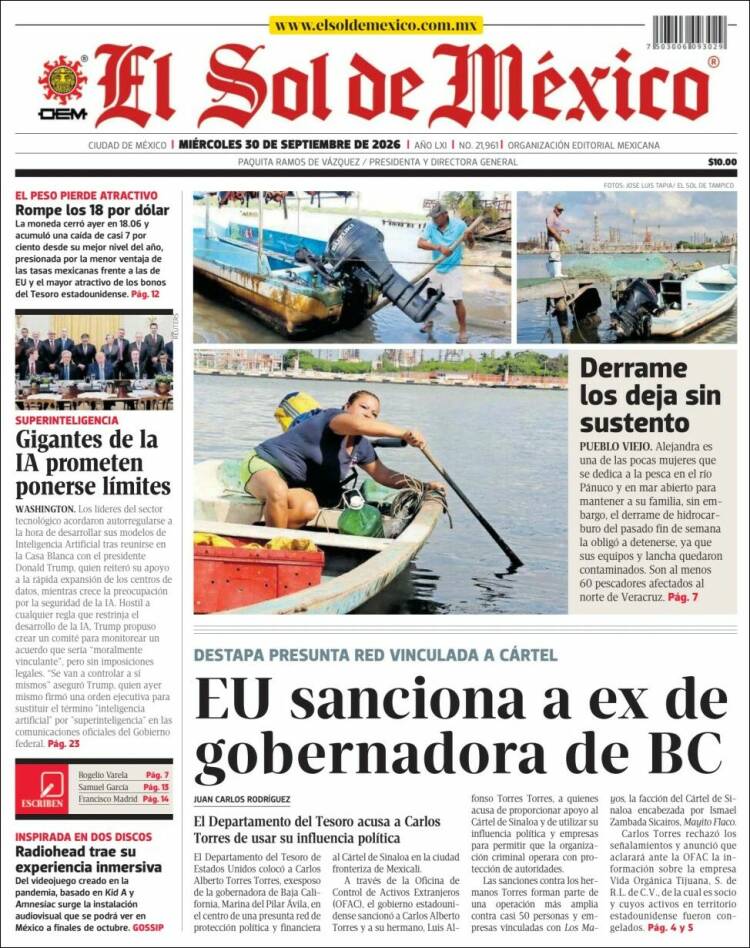Portada de El Sol de México (M&eacute;xico)