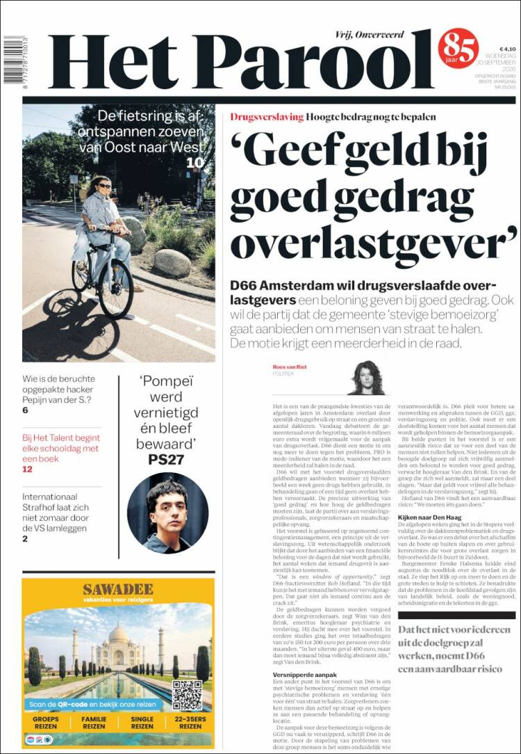 Portada de Het Parool (Pa&iacute;ses Bajos)