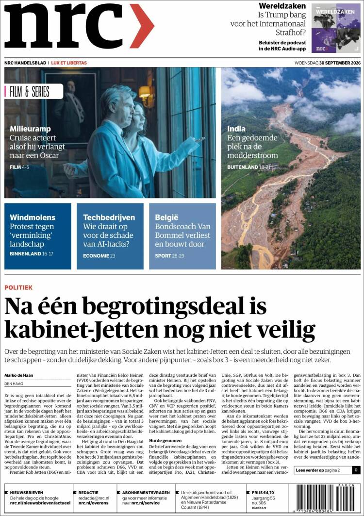 Portada de NRC Handelsblad (Pa&iacute;ses Bajos)