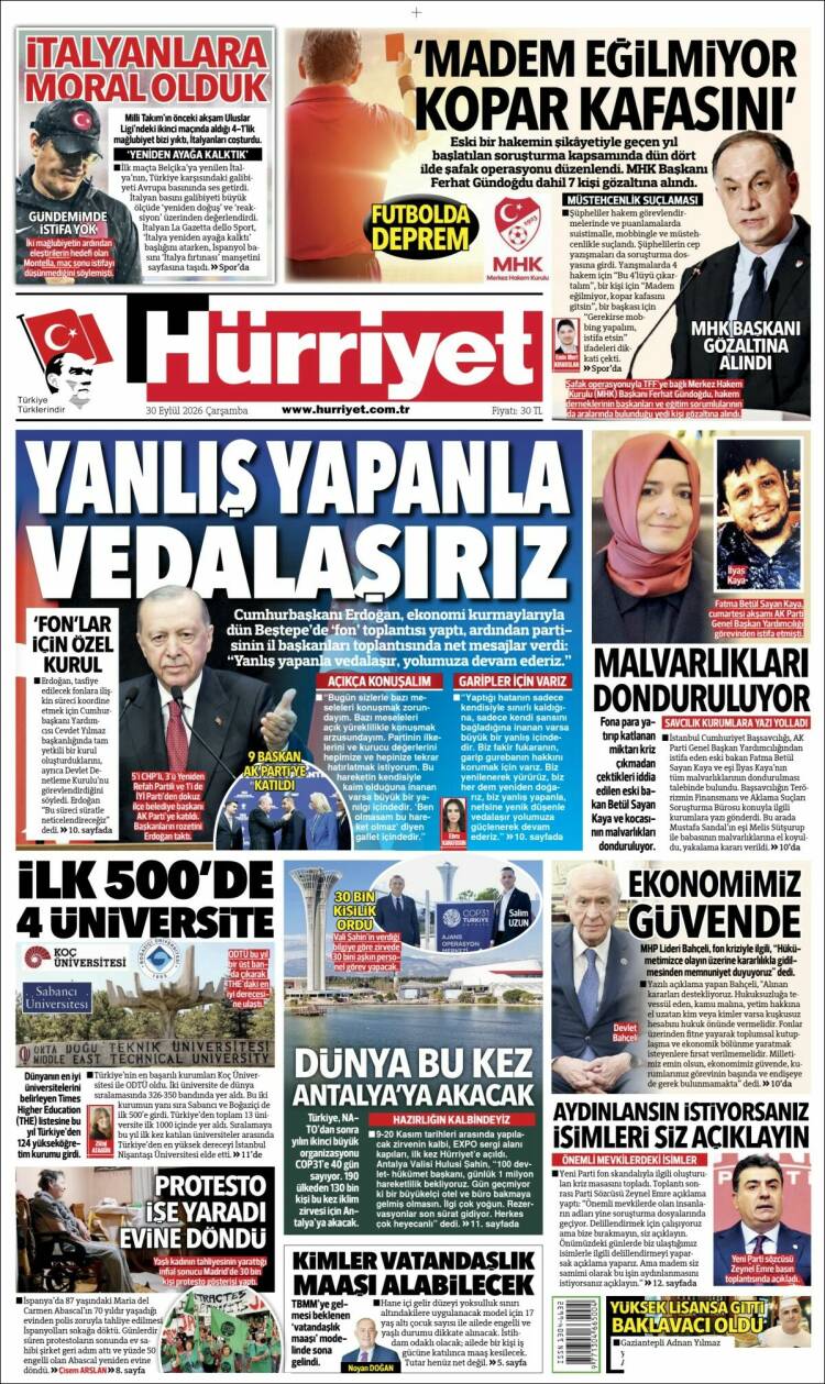 Portada de Hürriyet (Turqu&iacute;a)