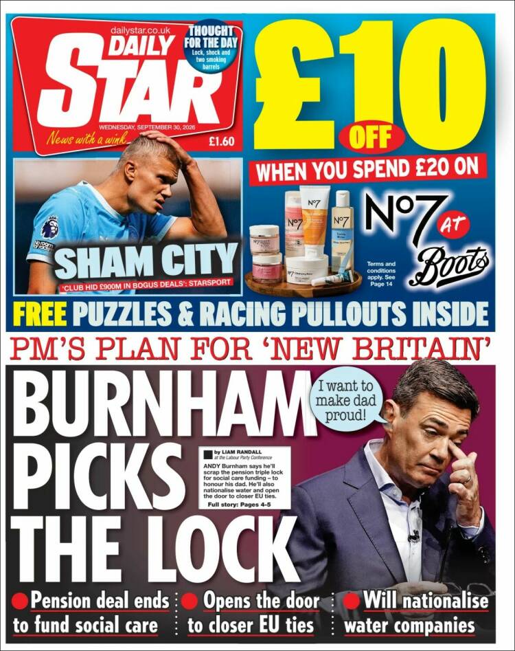 Portada de Daily Star (Reino Unido)
