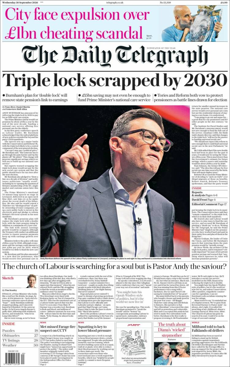 Portada de Daily Telegraph (Reino Unido)