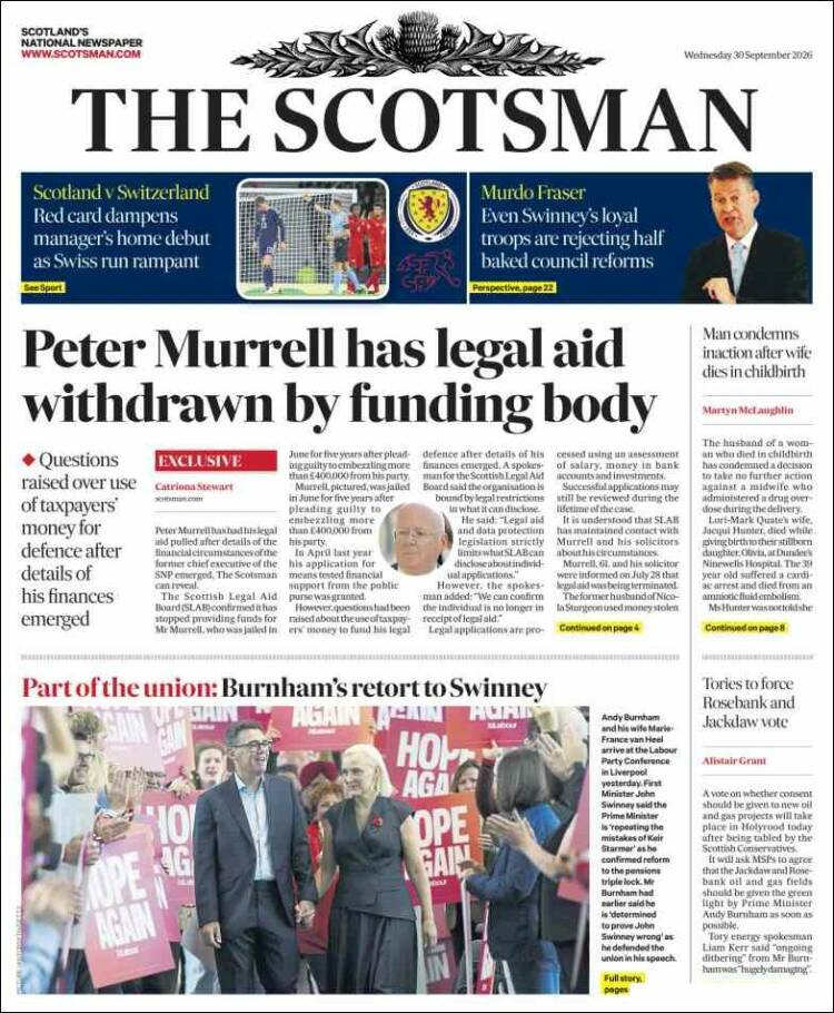 Portada de The Scotsman (Reino Unido)