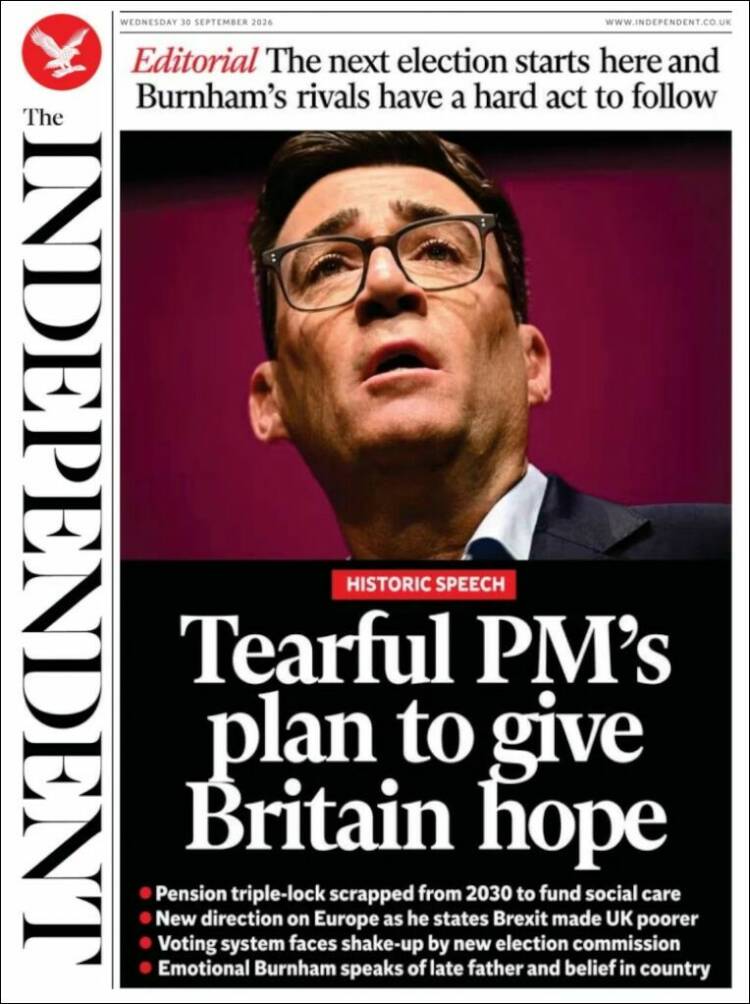 Portada de The Independent (Reino Unido)