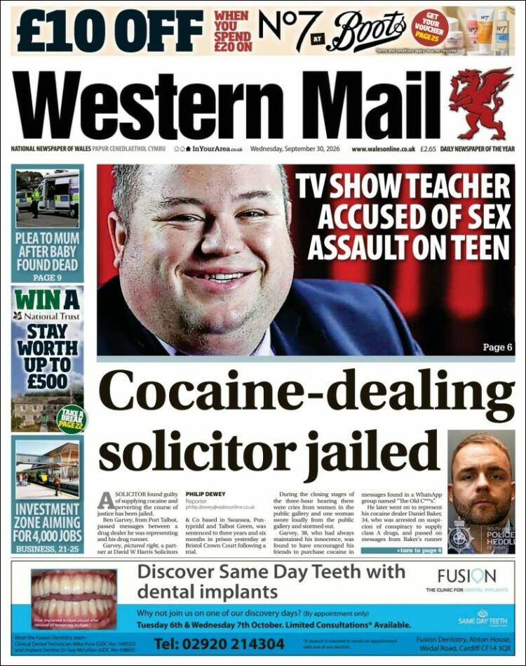 Portada de Western Mail (Reino Unido)
