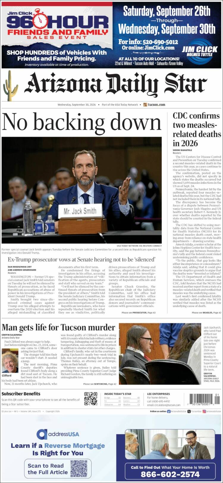 Portada de Arizona Daily Star (USA)