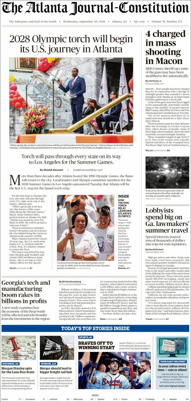 Portada de The Atlanta Journal-Constitution (USA)