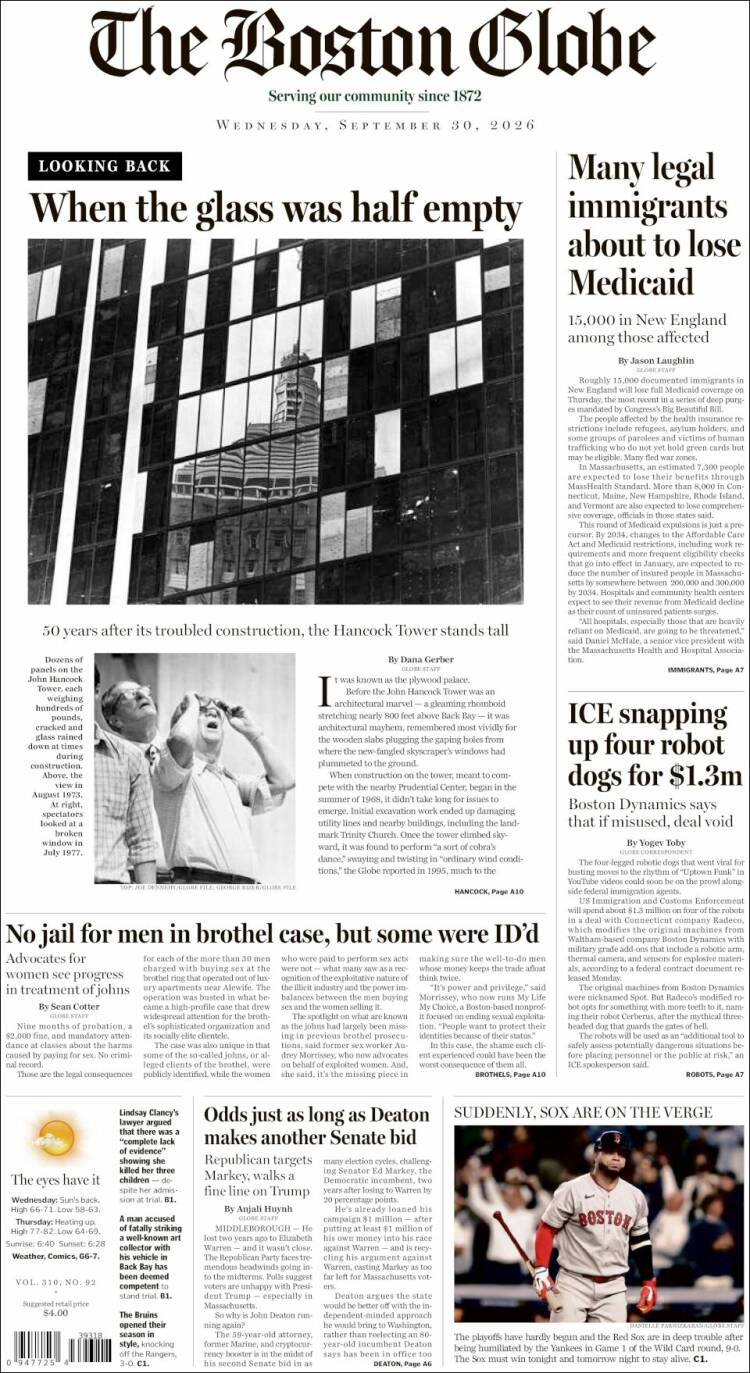 Portada de Boston Globe (USA)