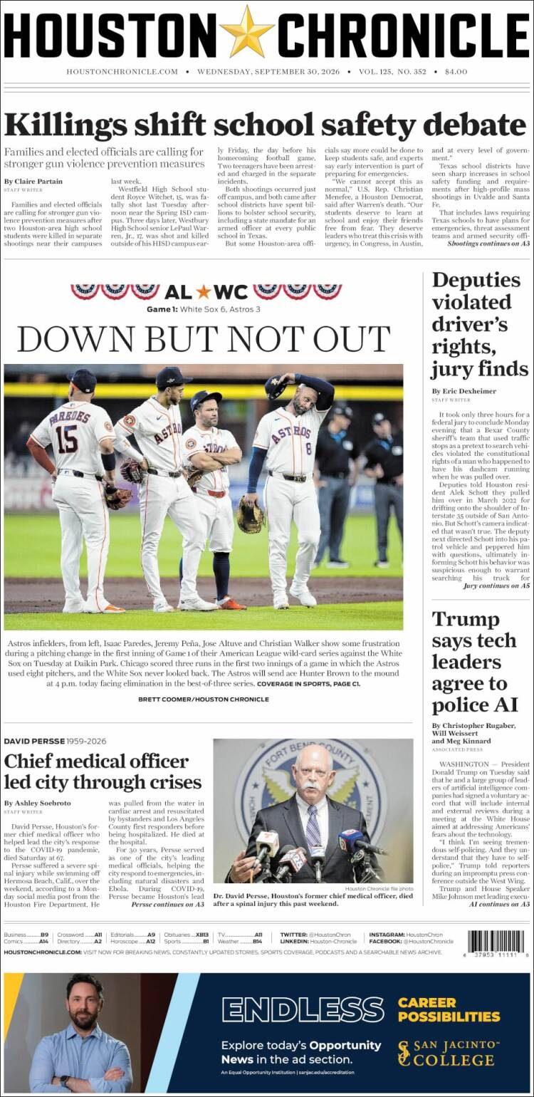 Portada de Houston Chronicle (USA)