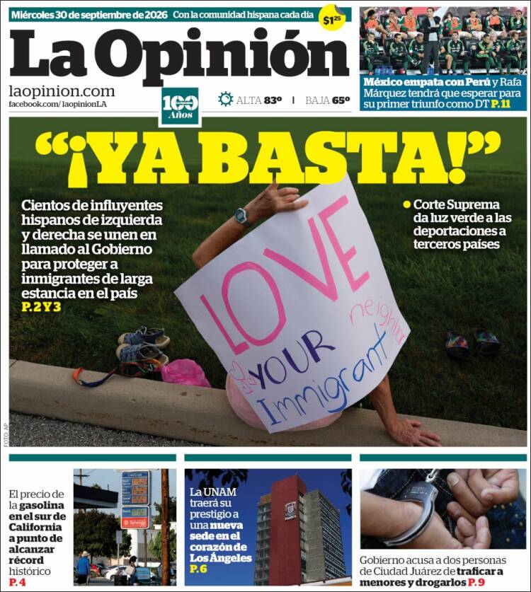 Portada de La Opinión (USA)