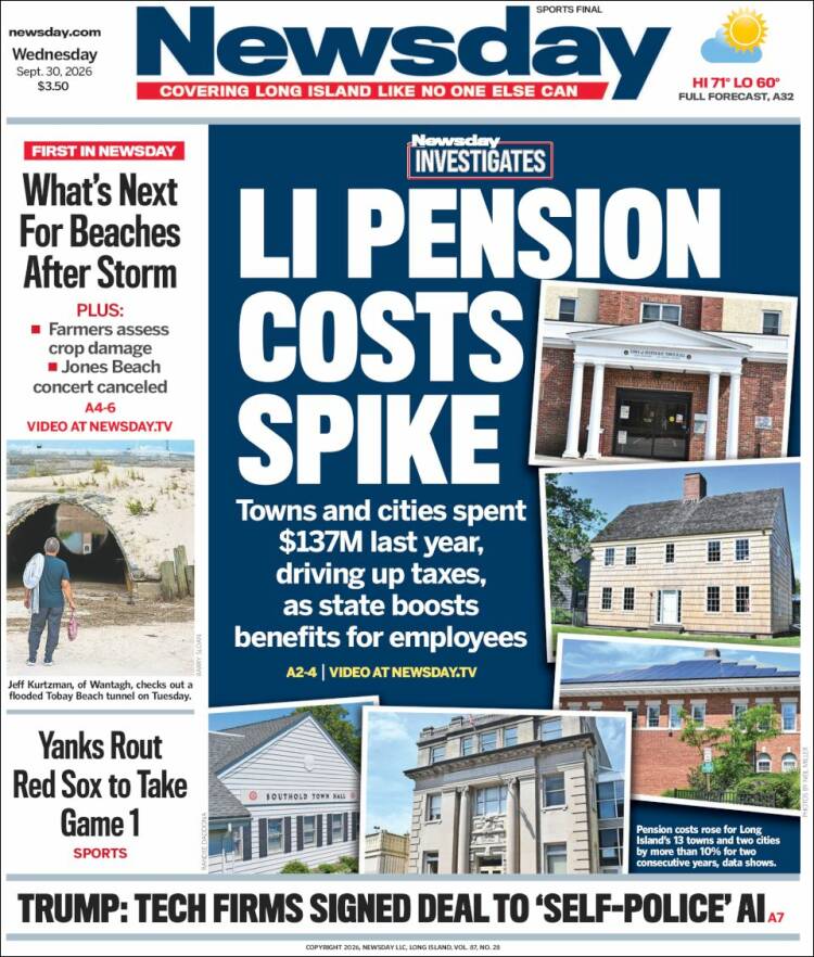 Portada de Newsday (USA)