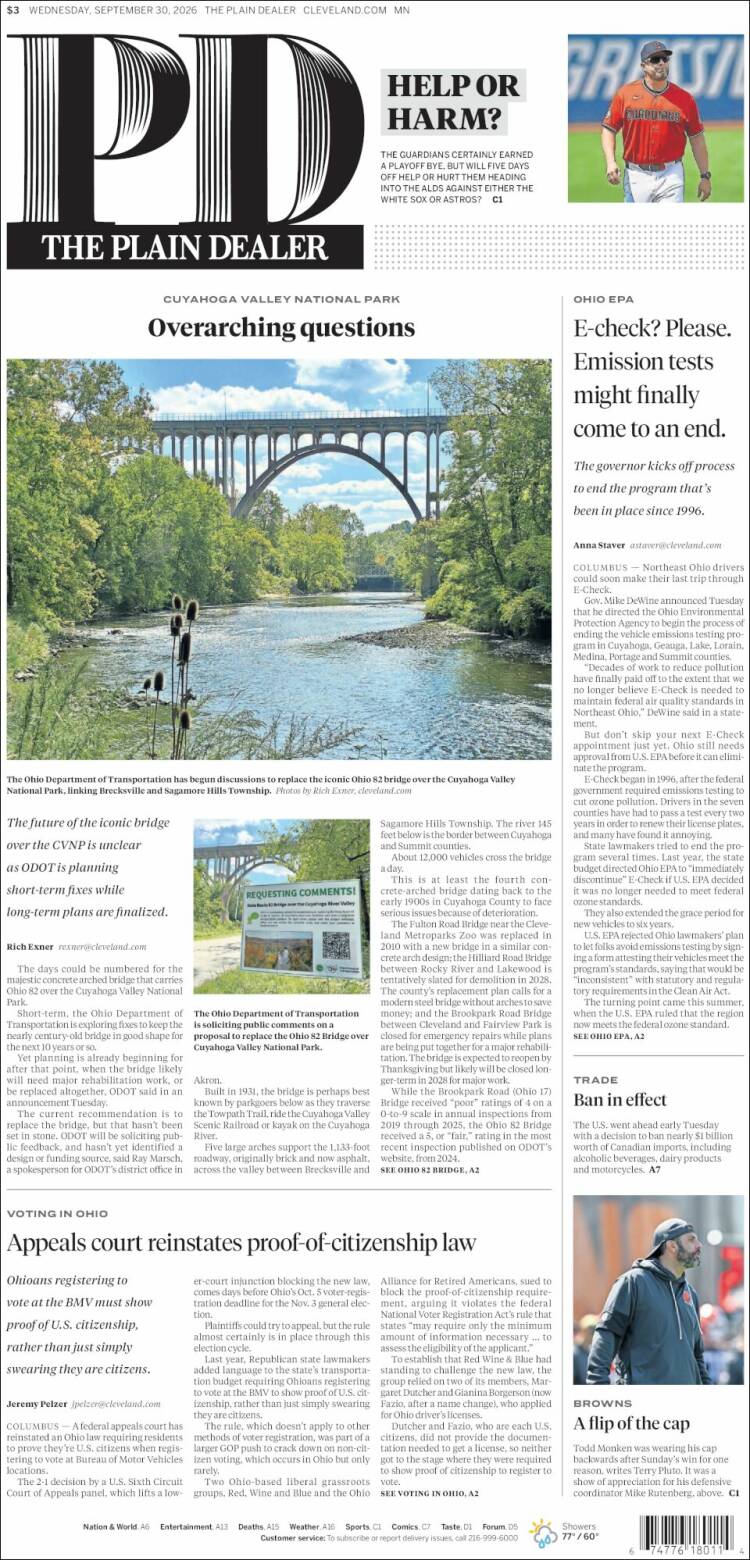 Portada de The Plain Dealer (USA)