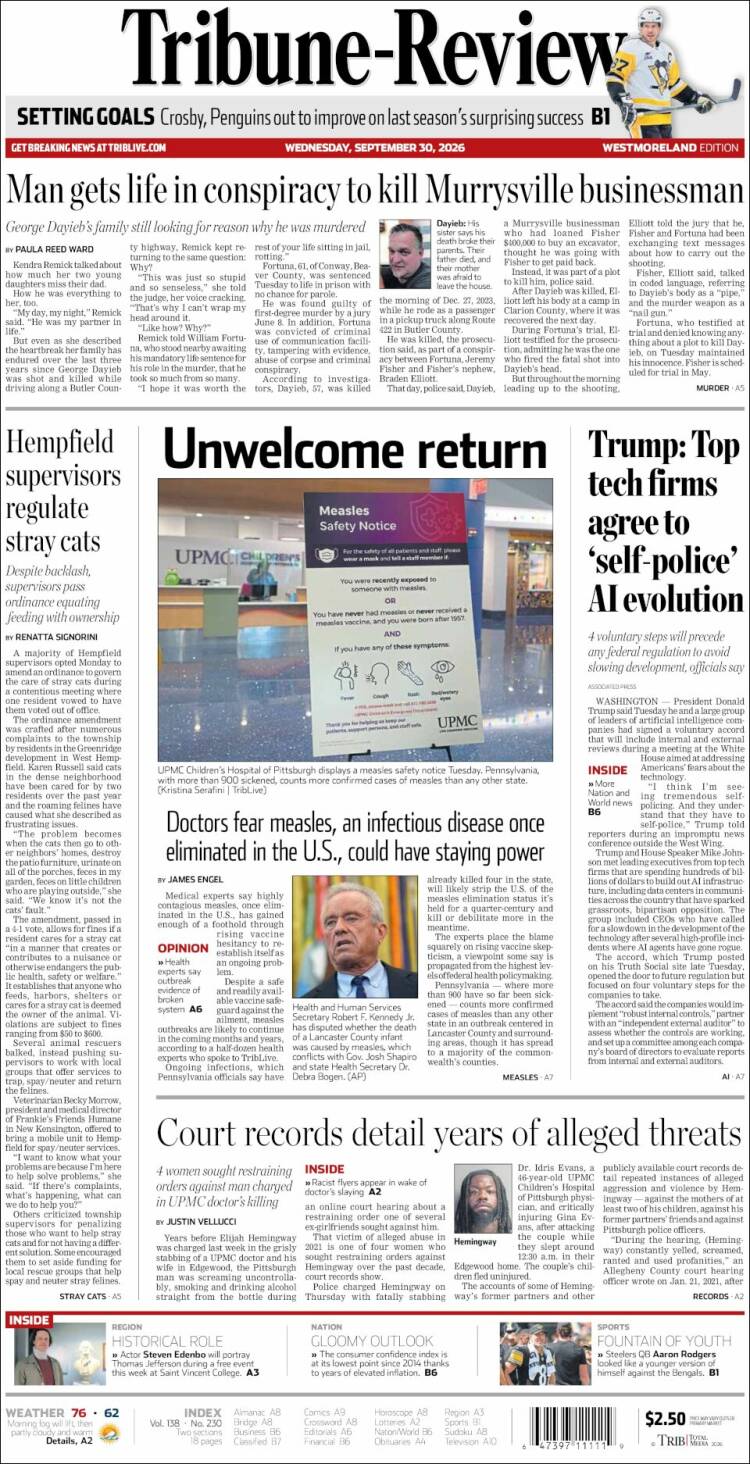 Portada de Tribune-Review (USA)