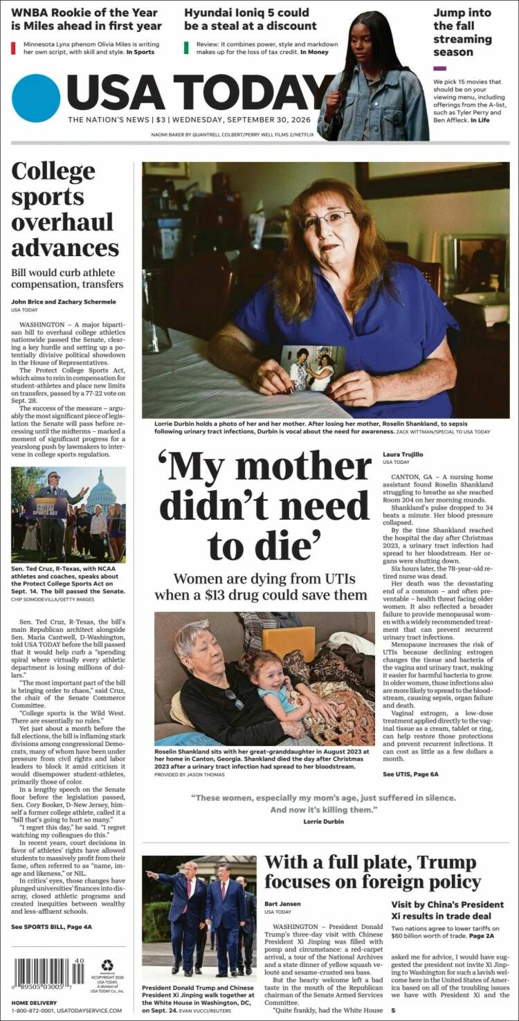 Portada de USA Today (USA)