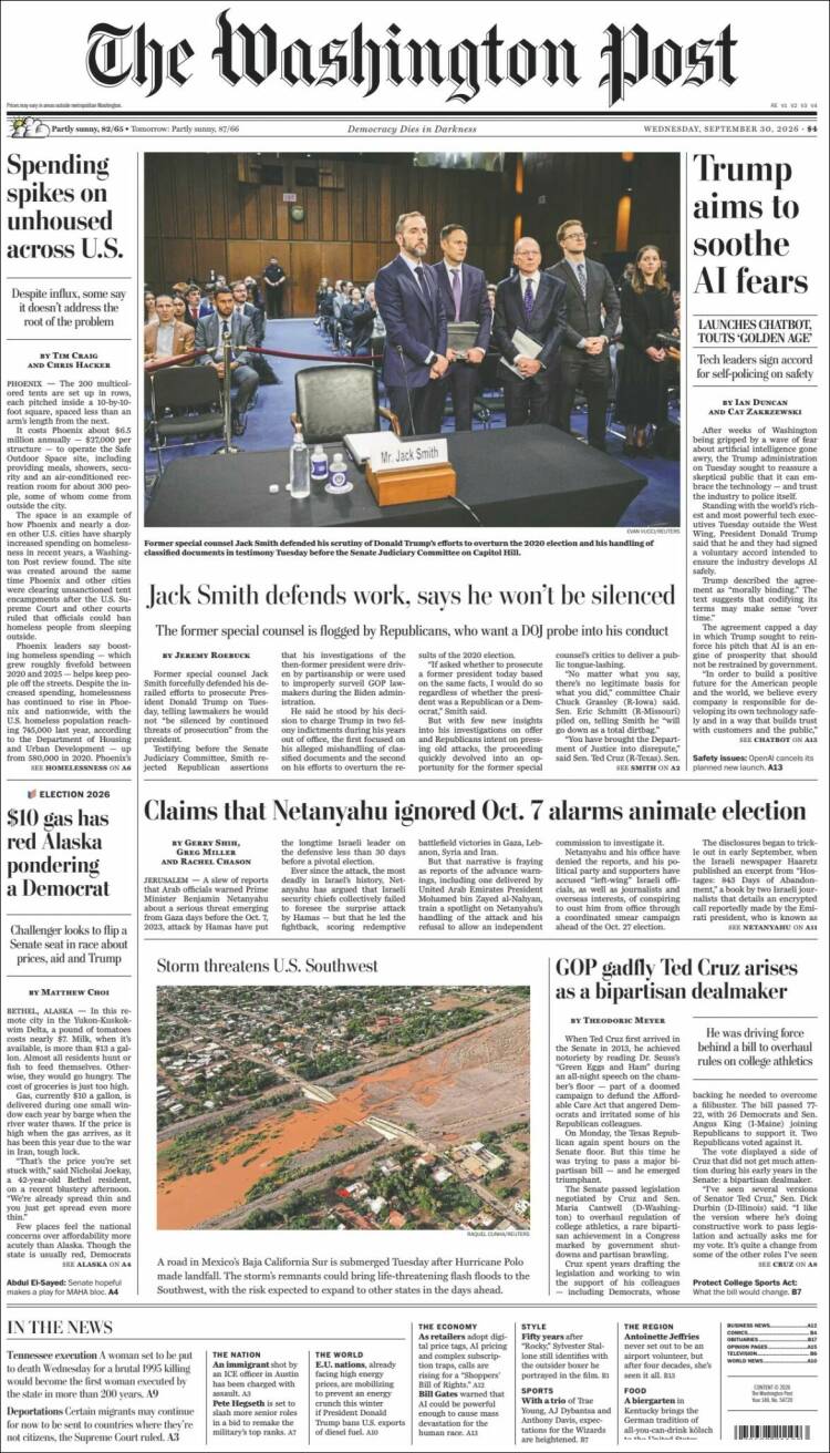 Portada de The Washington Post (USA)