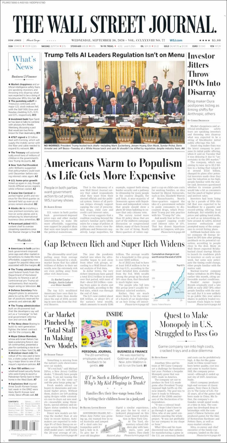 Portada de Wall Street Journal (USA)