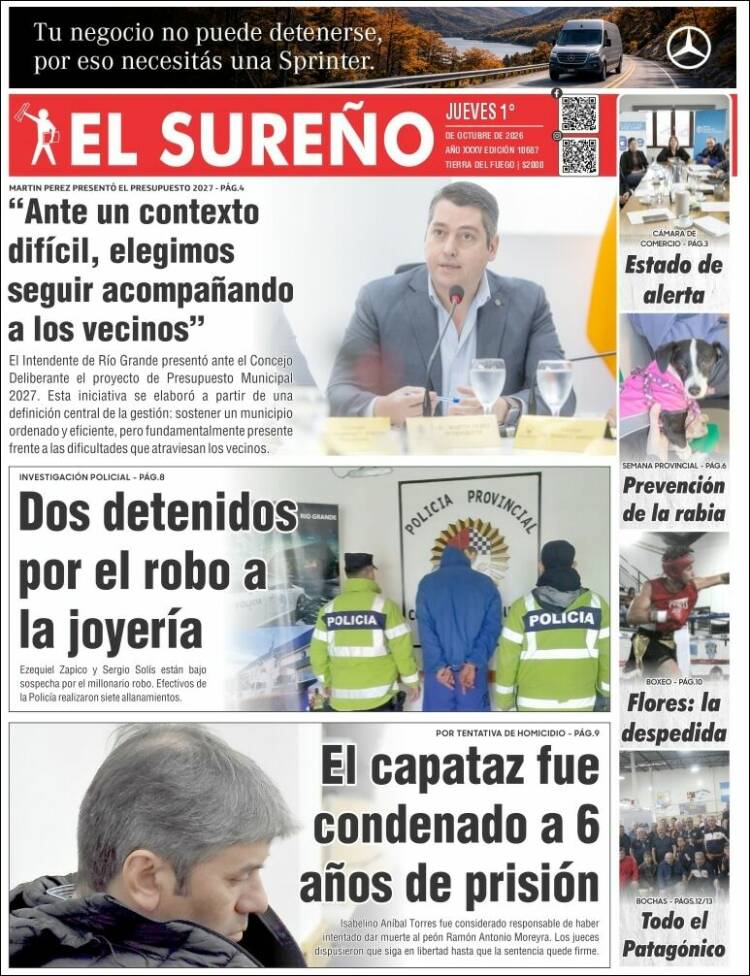 Portada de Diario El Sureño (Argentina)