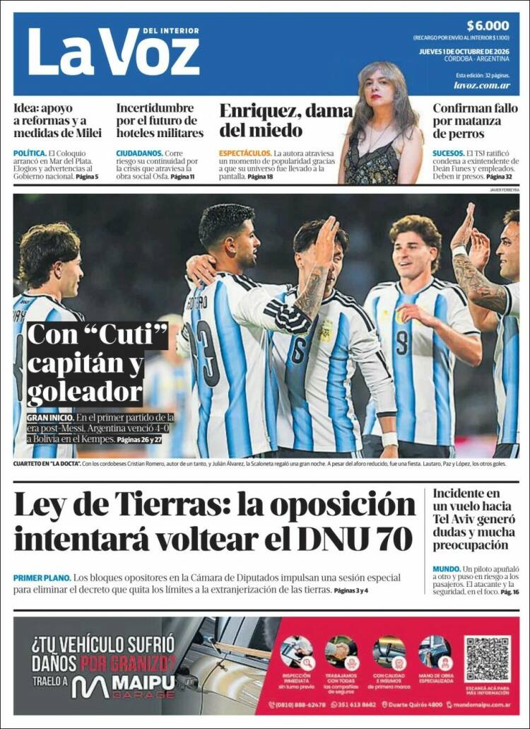 Portada de La Voz del Interior (Argentina)
