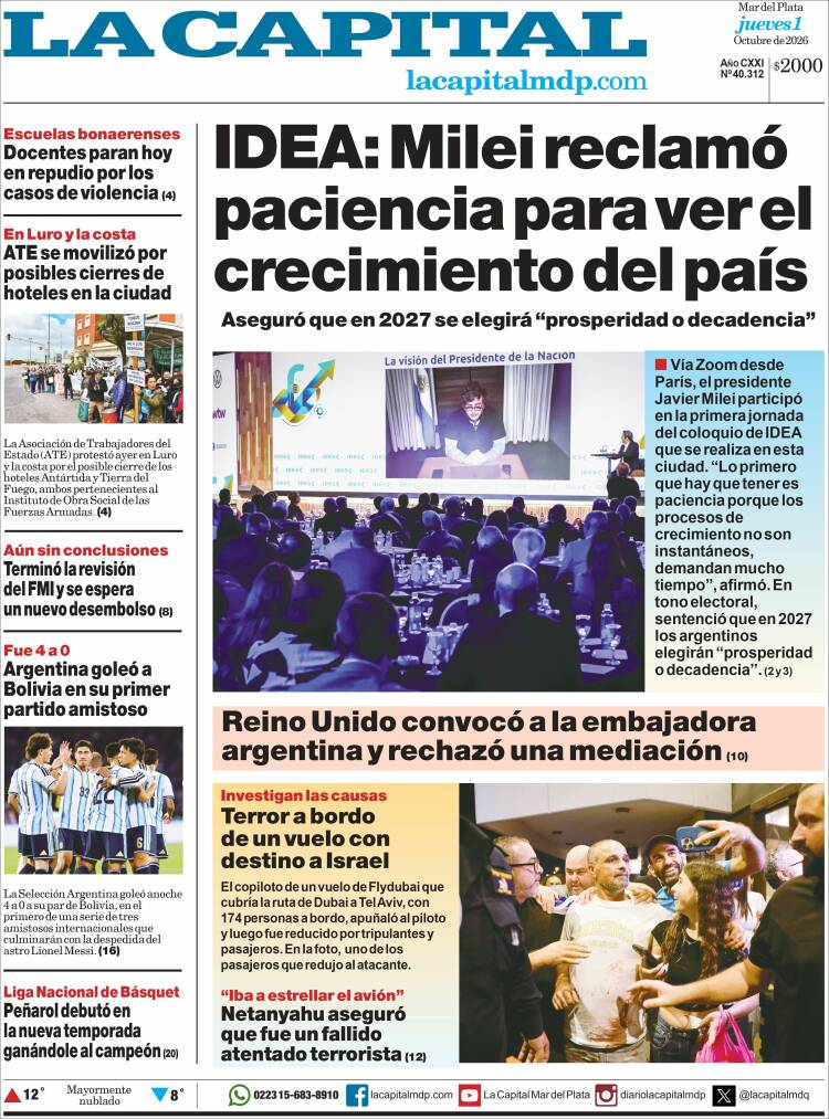 Portada de Diario La Capital - Mar del Plata (Argentina)