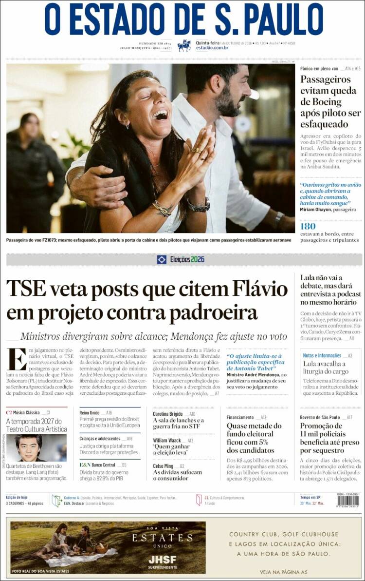 Portada de O Estado de São Paulo (Brasil)