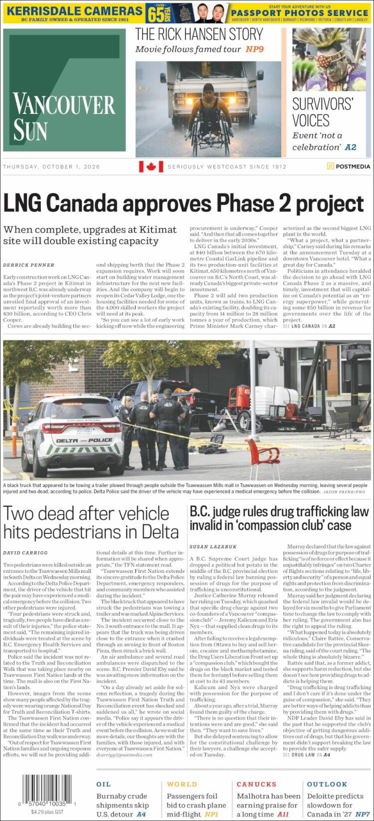 Portada de The Vancouver Sun (Canad&aacute;)