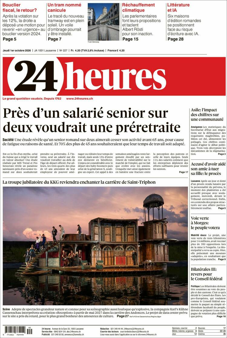 Portada de 24 Heures (Suiza)