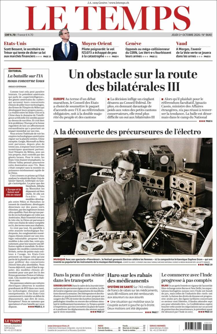 Portada de Le Matin (Suiza)