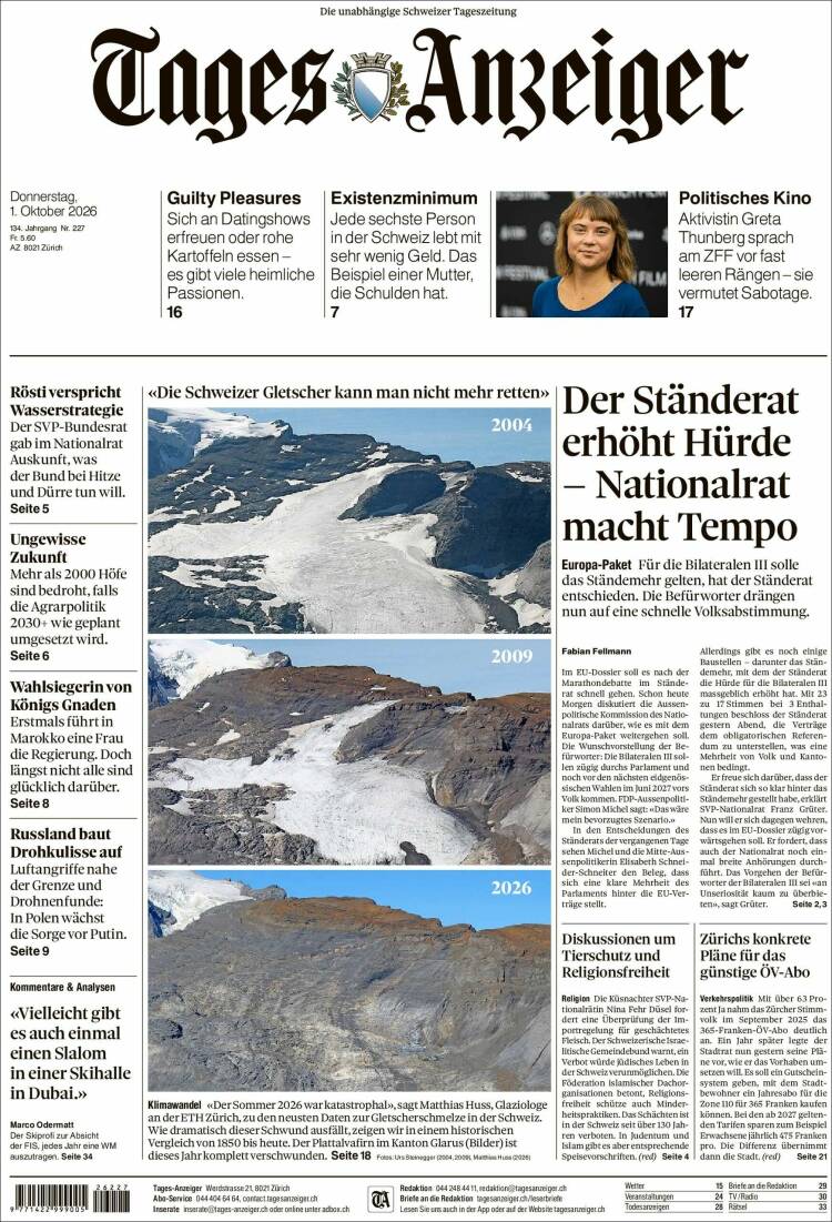 Portada de Tages-Anzeiger (Suiza)