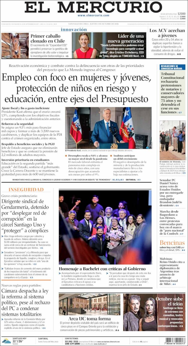Portada de El Mercurio (Chile)