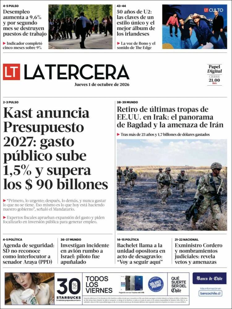 Portada de La Tercera (Chili)