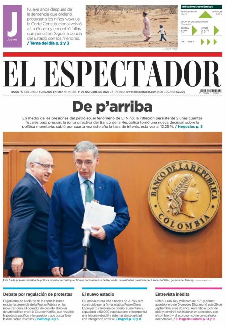Portada de El Espectador (Colombia)