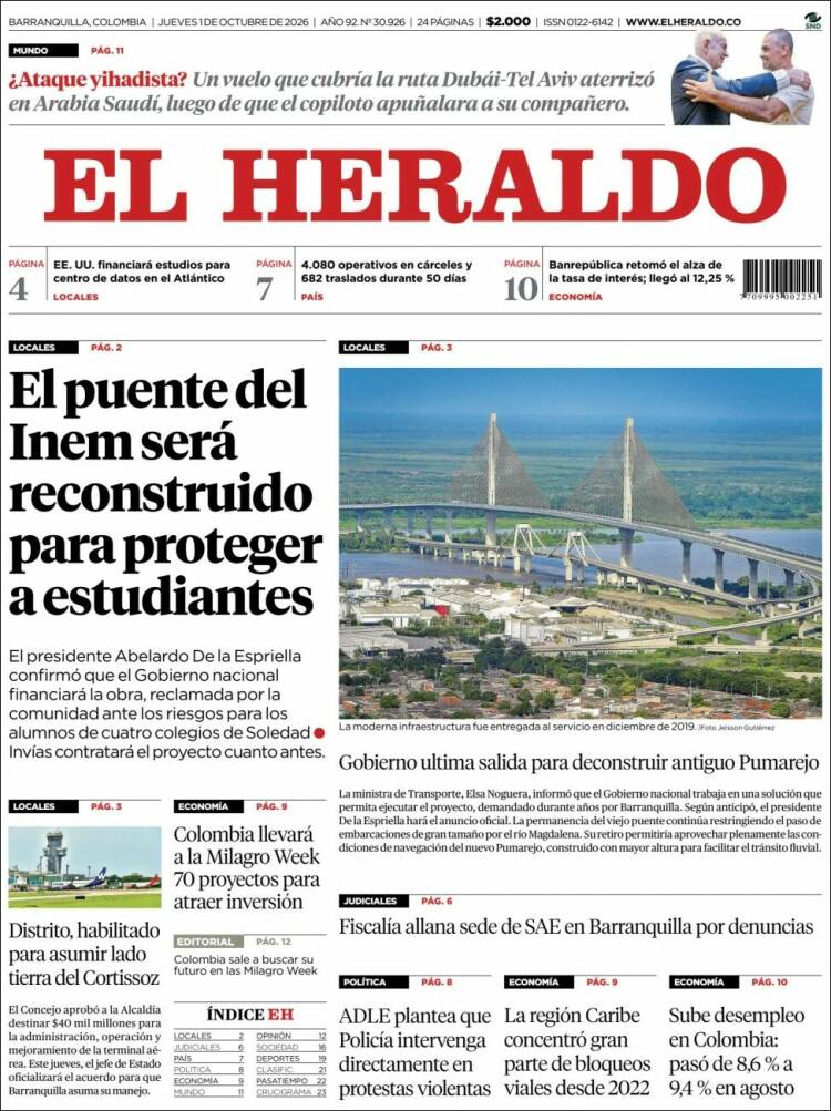 Portada de El Heraldo (Colombia)
