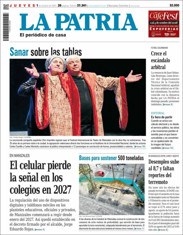 Portada de La Patria (Colombia)