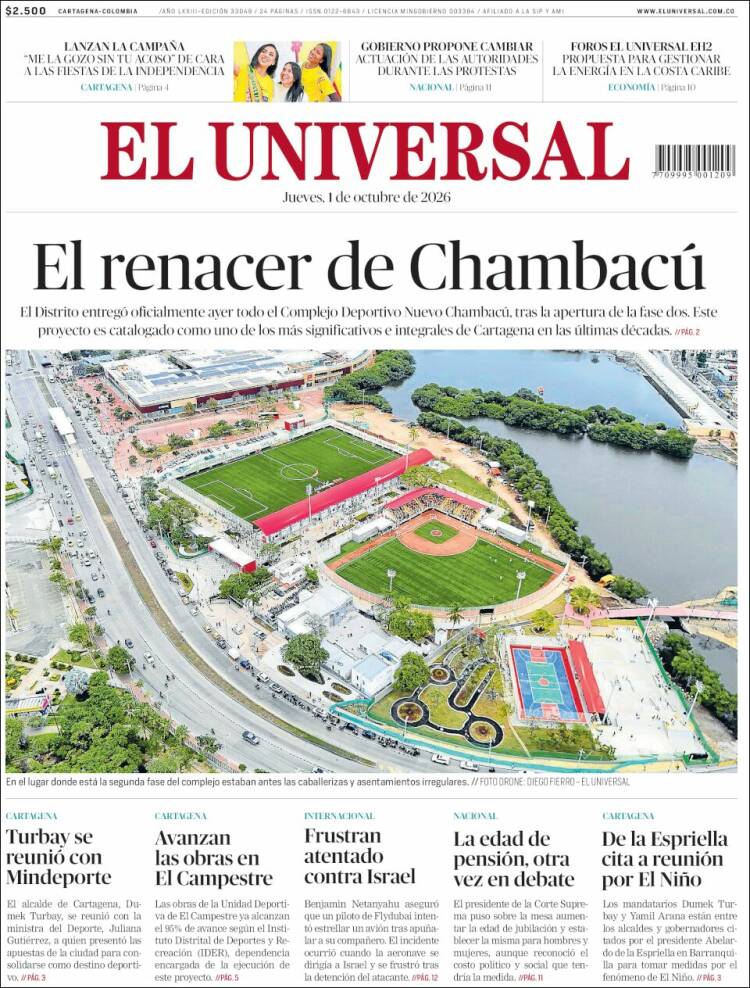 Portada de El Universal (Colombia)