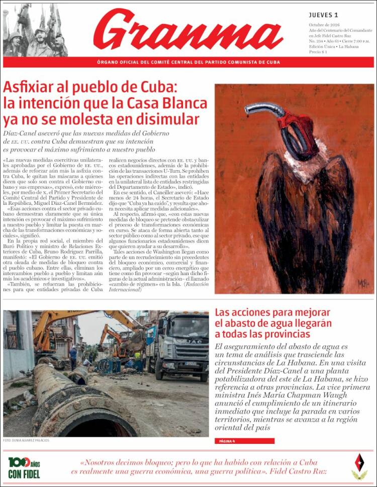 Portada de Granma (Cuba)