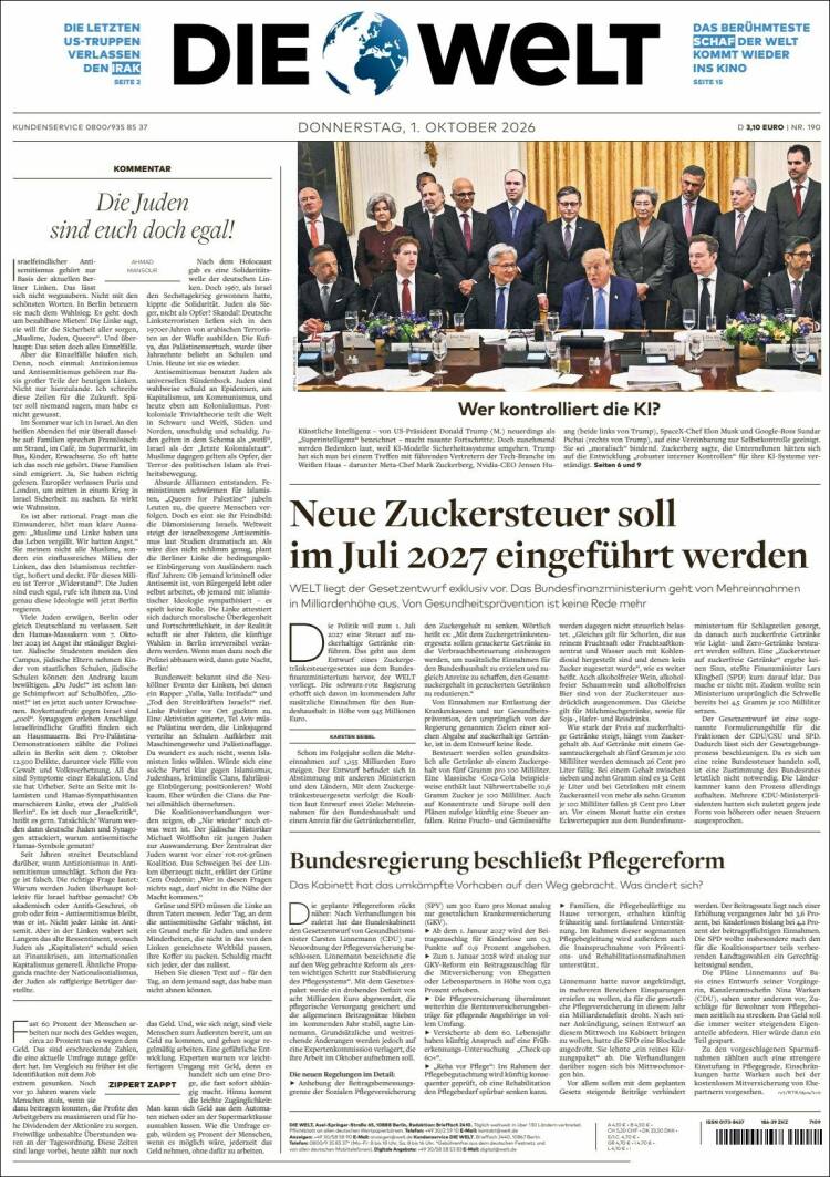 Portada de Die Welt (Alemania)