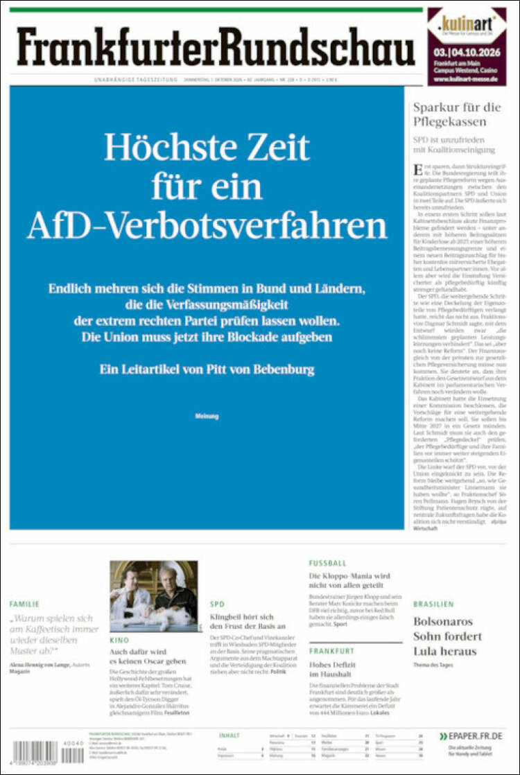 Portada de Frankfurter Rundschau (Alemania)