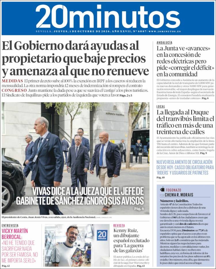 Portada de 20 Minutos - Sevilla (Espa&ntilde;a)