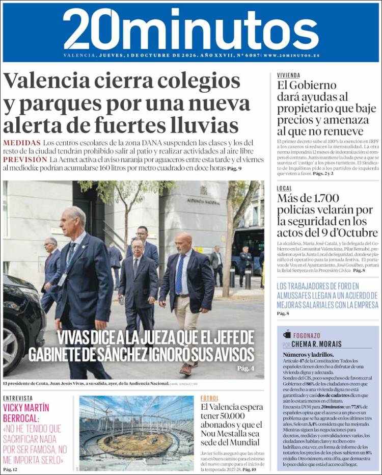 Portada de 20 Minutos - Valencia (Espa&ntilde;a)