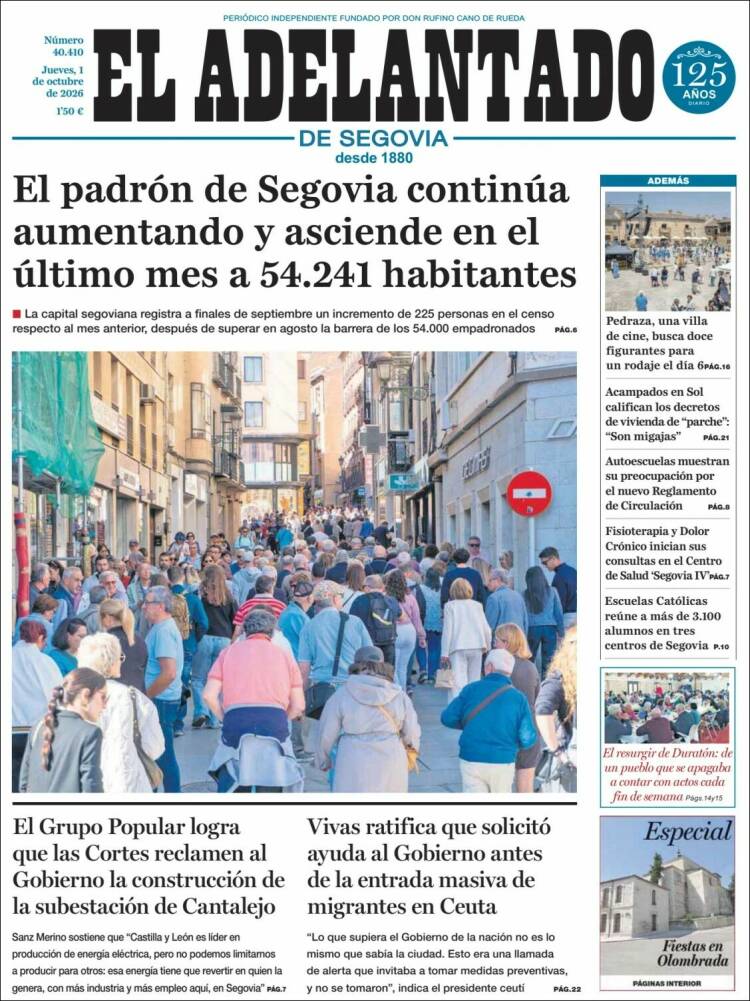 Portada de El Adelantado de Segovia (Espa&ntilde;a)
