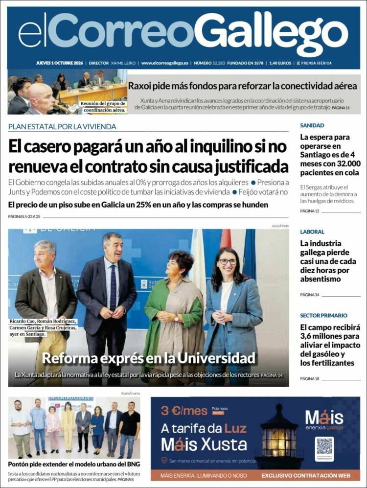 Portada de El Correo Gallego (Espa&ntilde;a)