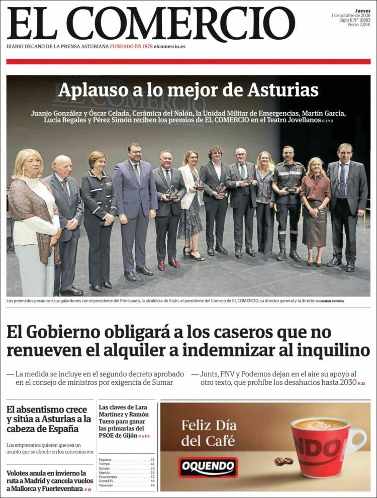 Portada de El Comercio - Gijón (Espa&ntilde;a)