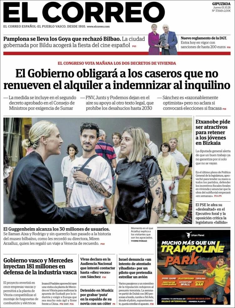 Portada de El Correo - Guipuzcoa (Espa&ntilde;a)