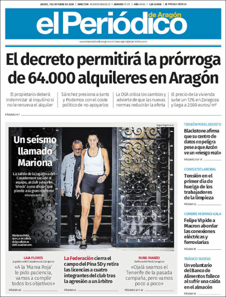 Portada de El Periódico de Aragón (Espa&ntilde;a)