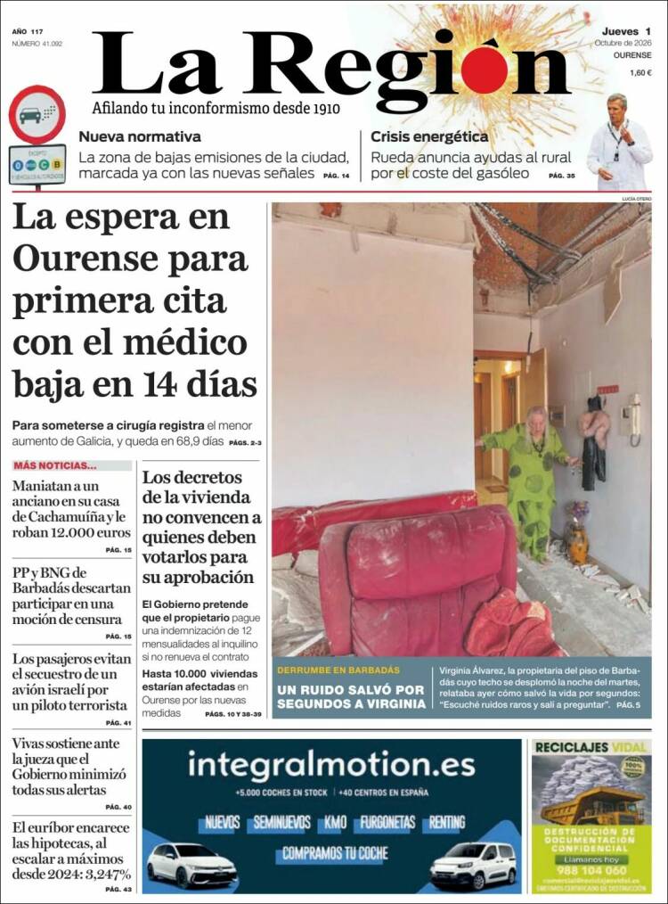 Portada de La Región de Ourense (Espa&ntilde;a)